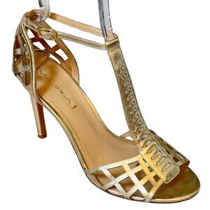 VIA SPIGA Women's Shoes Gold Leather Heels Stilettos Size 9.5M Eu 41